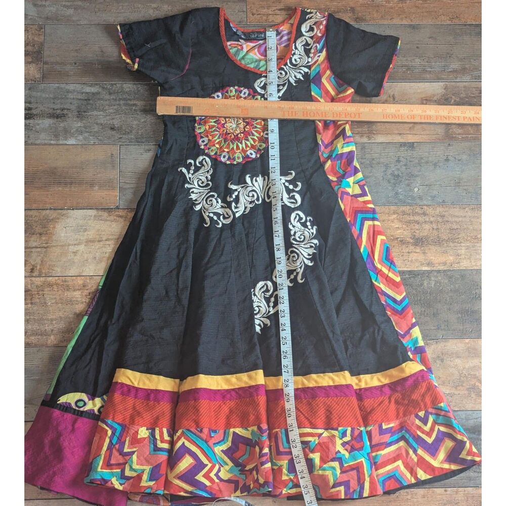 18 Fire Multi-Color Patchwork Embroidered Maxi Dr… - image 4